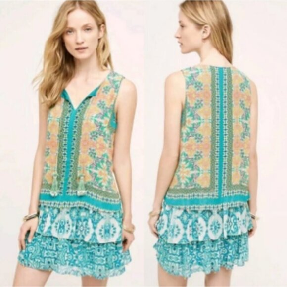 Hemant & Nandita Moana Dress 100% Silk Tiered Shift Mini Tassel Sequins Small - Picture 10 of 10